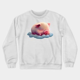 A baby piglet sleeping on a cloud Crewneck Sweatshirt